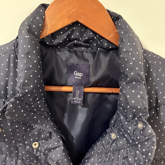 GAP Navy Polka Dot Puffer Vest Quilted Preppy Coastal Chic Size L - Picture 3 of 10